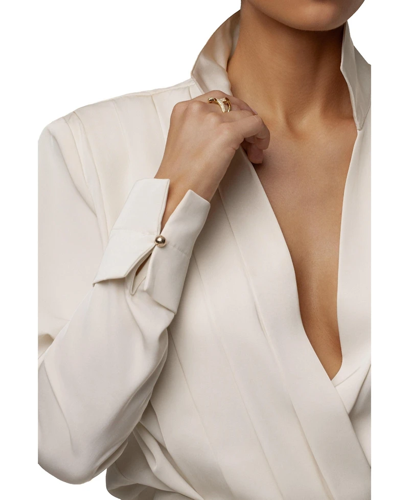Jluxlabel Women's Visionary Pleated Deep-Plunge Long-Sleeve Bodysuit