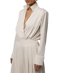 Jluxlabel Women's Visionary Pleated Deep-Plunge Long-Sleeve Bodysuit