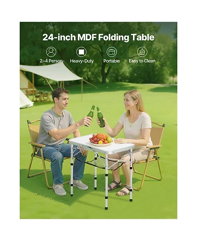 Mountaintop Folding Camping Table, Adjustable Height Side Tables, Aluminum Mdf Beach Table with Mesh Layer, Carrying Handle