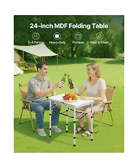 Mountaintop Folding Camping Table, Adjustable Height Side Tables, Aluminum Mdf Beach Table with Mesh Layer, Carrying Handle