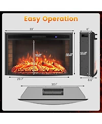 Gymax 33'' Curved Recessed Electric Fireplace Insert 750W/1500W Fireplace Heater Black