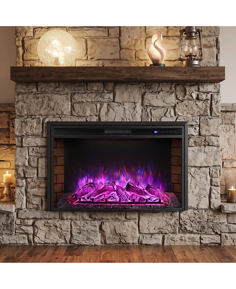 Gymax 36'' Curved Recessed Electric Fireplace Insert 750W/1500W Fireplace Heater Black