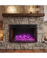 Gymax 36'' Curved Recessed Electric Fireplace Insert 750W/1500W Fireplace Heater Black