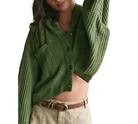 Free People Women's Lolli Swing Cropped Waffle-Knit Hooded Cardigan