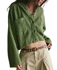 Free People Women's Lolli Swing Cropped Waffle-Knit Hooded Cardigan