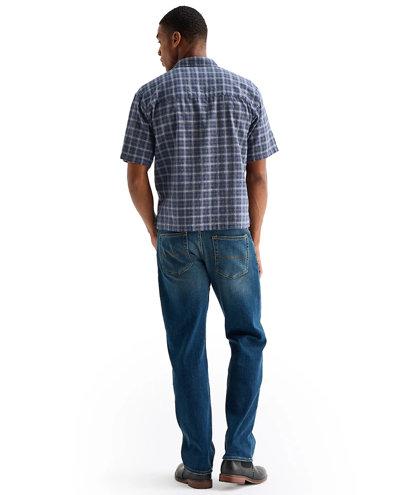 Lucky Brand Men's Embroidered Plaid Spread Collar Shirt