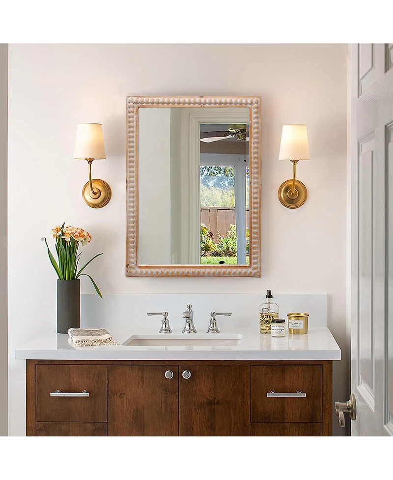 Busdays 22 x 30 Inch Wood Framed Farmhouse Bathroom Wall Mirror Rectangular with Beading Horizontal Vertical Mount for Vanity