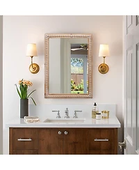 Busdays 22 x 30 Inch Wood Framed Farmhouse Bathroom Wall Mirror Rectangular with Beading Horizontal Vertical Mount for Vanity