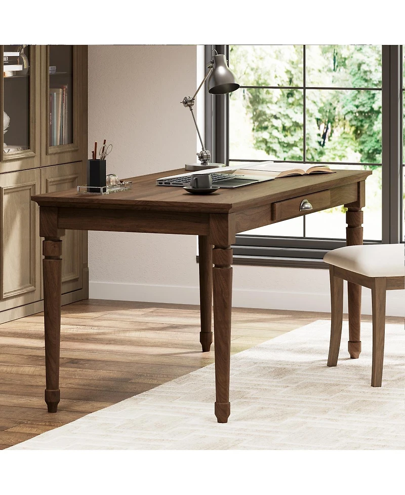 Streamdale Furniture 60" Rustic Farmhouse Writing Desk with Drawer, Chestnut