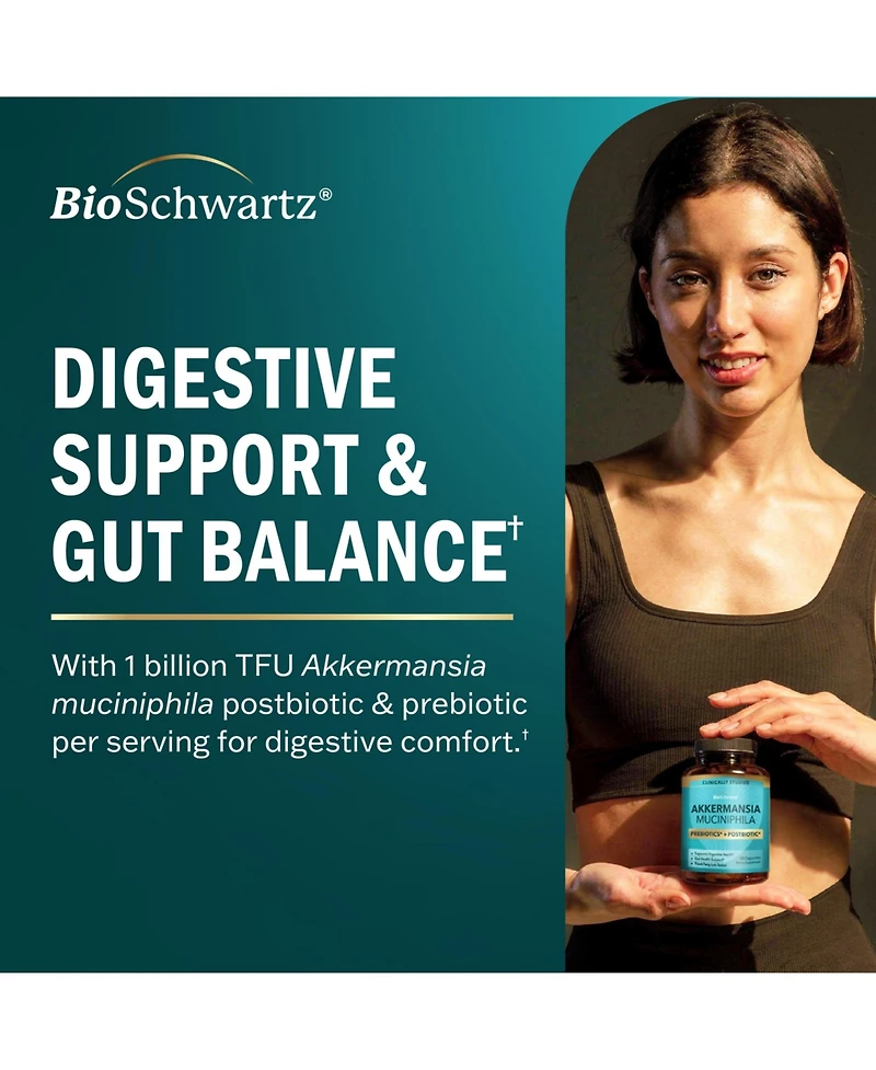 BioSchwartz Akkermansia Muciniphila Supplement with Prebiotic and Postbiotic, 30 Capsules