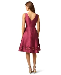 Adrianna Papell Women's Cutout Dupioni Midi Boat Neck Dress