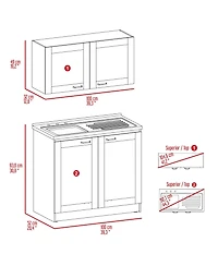 Fm Furniture Everett Kitchen Cabinet Set with Wall Cabinet, Storage Shelves, and Pantry