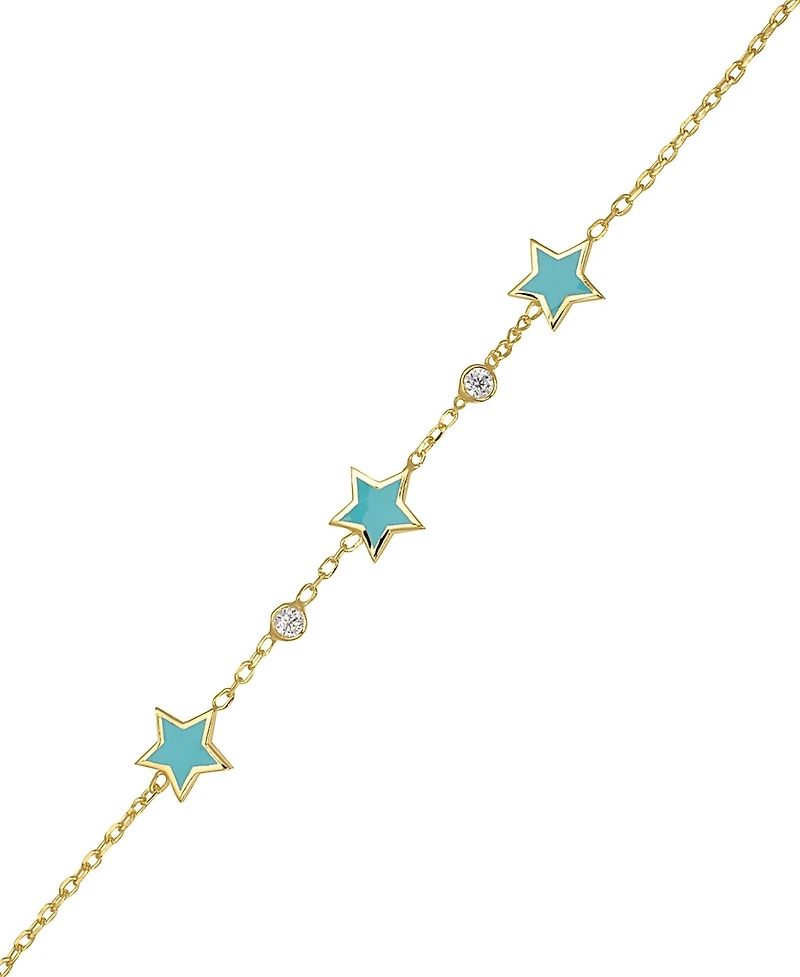 Lily Nily Enamel Stars and Cubic Zirconia Bezel Station Chain Link Bracelet in 14K