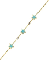 Lily Nily Enamel Stars and Cubic Zirconia Bezel Station Chain Link Bracelet in 14K