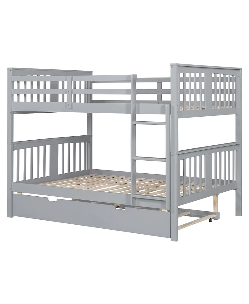 Clihome Full over Full Bunk Bed with Twin Size Trundle and Ladde