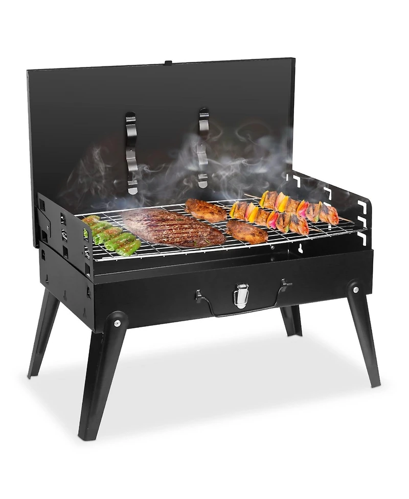 Mountaintop 16.7x10x17.7inches Portable Charcoal Grill Foldable Bbq Suitcase Grill Shelf For Outdoor Camping Picnics Garden Grilling