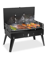 Mountaintop 16.7x10x17.7inches Portable Charcoal Grill Foldable Bbq Suitcase Grill Shelf For Outdoor Camping Picnics Garden Grilling