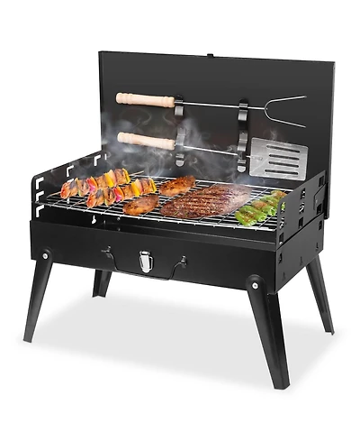 Mountaintop 16.7x10x17.7inches Portable Charcoal Grill Foldable Bbq Suitcase Grill Shelf For Outdoor Camping Picnics Garden Grilling