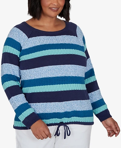 Hearts Of Palm Plus Scoop Neck Long-Sleeve Marled-Stripe Pullover Sweater