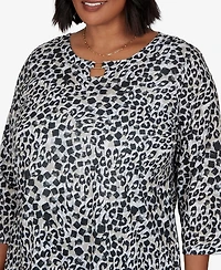 Hearts Of Palm Plus Animal-Print 3/4-Sleeve Blouse