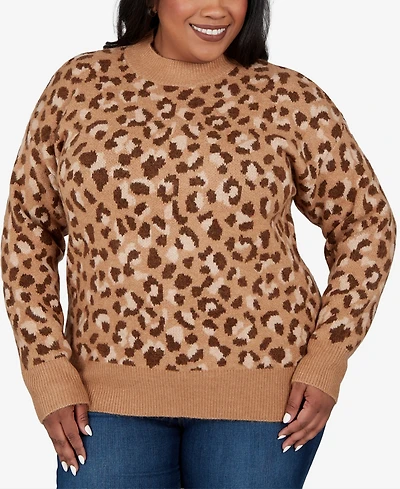 Hearts Of Palm Plus Leopard Spots Animal-Print Long-Sleeve Pullover