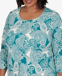 Hearts Of Palm Plus Stamped Paisley 3/4-Sleeve Scoop Neck T-Shirt