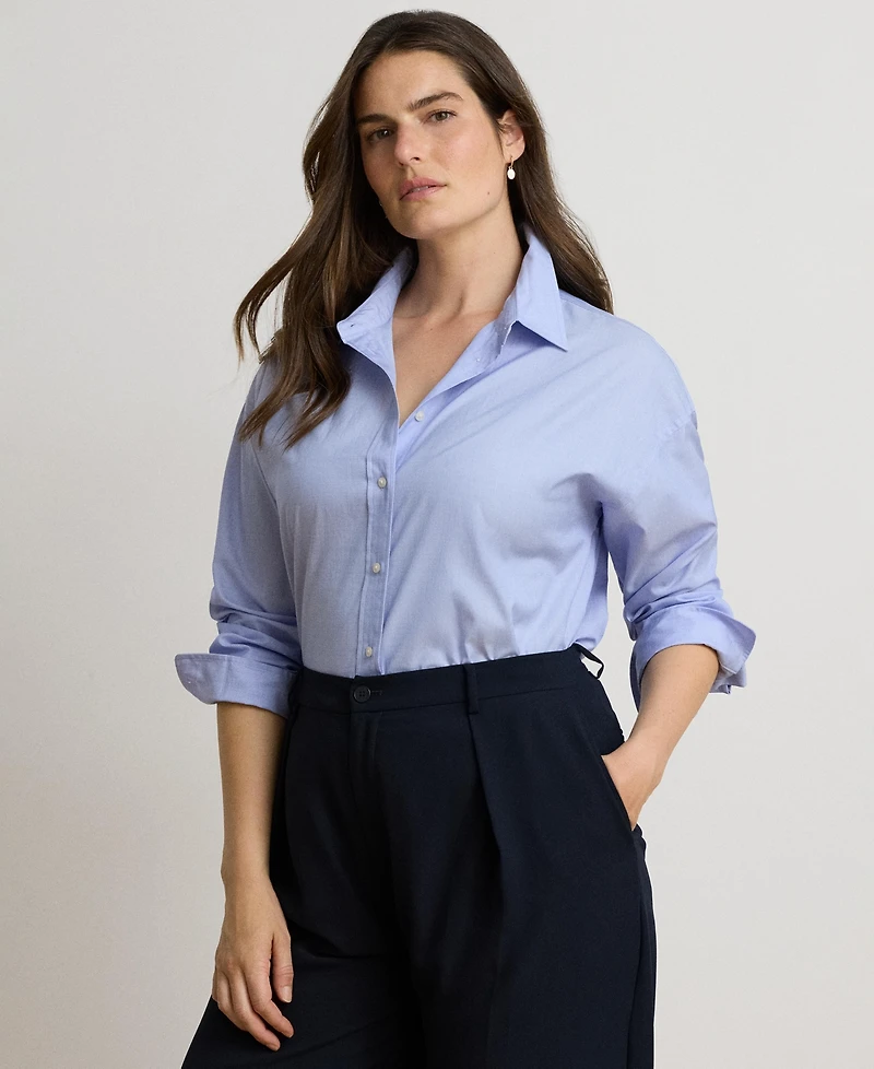 Lauren Ralph Women's Relaxed-Fit End-on-End Cotton Long-Sleeve Button-Up Shirt