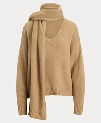 Lauren Ralph Women's Lofty Mohair Blend-Long Detachable Scarf V-Neck Sweater
