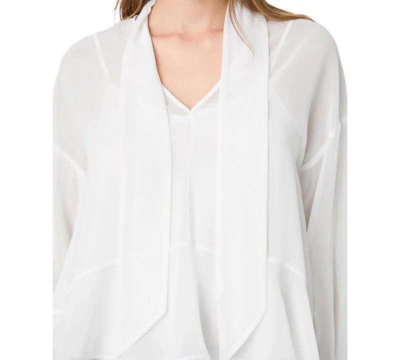 French Connection Women's Marina Tie-Front Chiffon Long-Sleeve Top