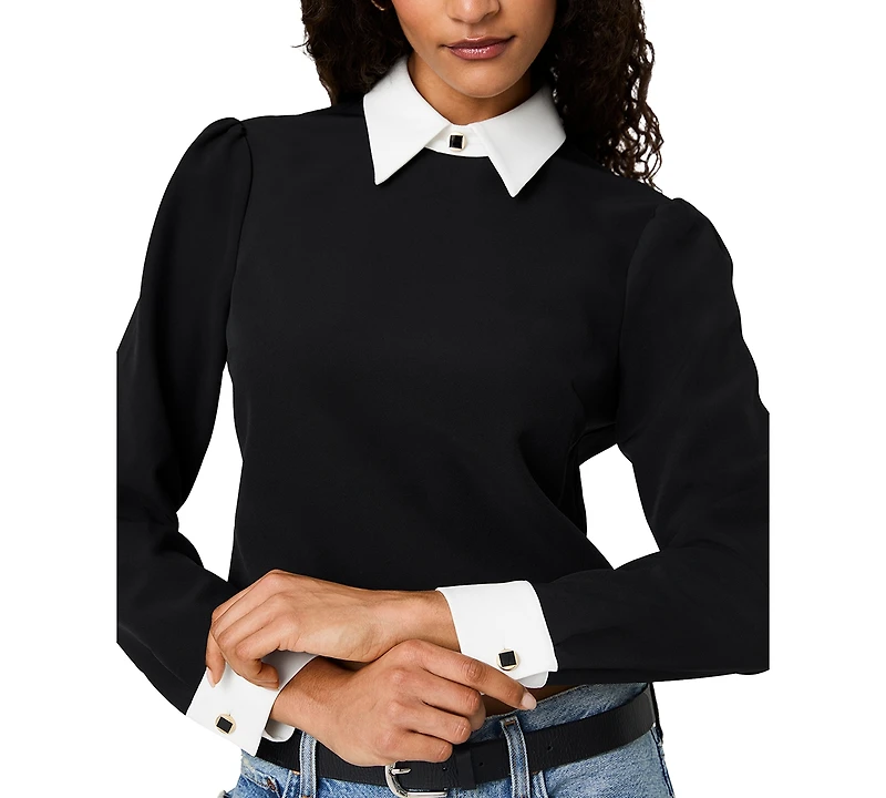 French Connection Women's Echo Crepe Collar720 Point Collar Mini Long-Sleeve Blouse