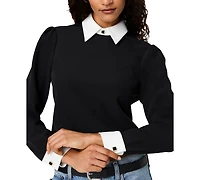 French Connection Women's Echo Crepe Collar720 Point Collar Mini Long-Sleeve Blouse