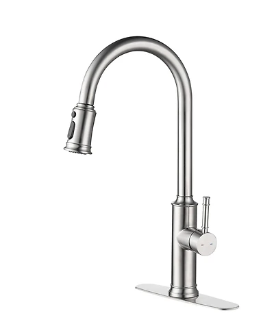 Thirtypeachy Single Handle High Arc Pull-Down Kitchen Faucet, Stainless Steel with 3-Function Sprayer and 360degree(s) Swivel