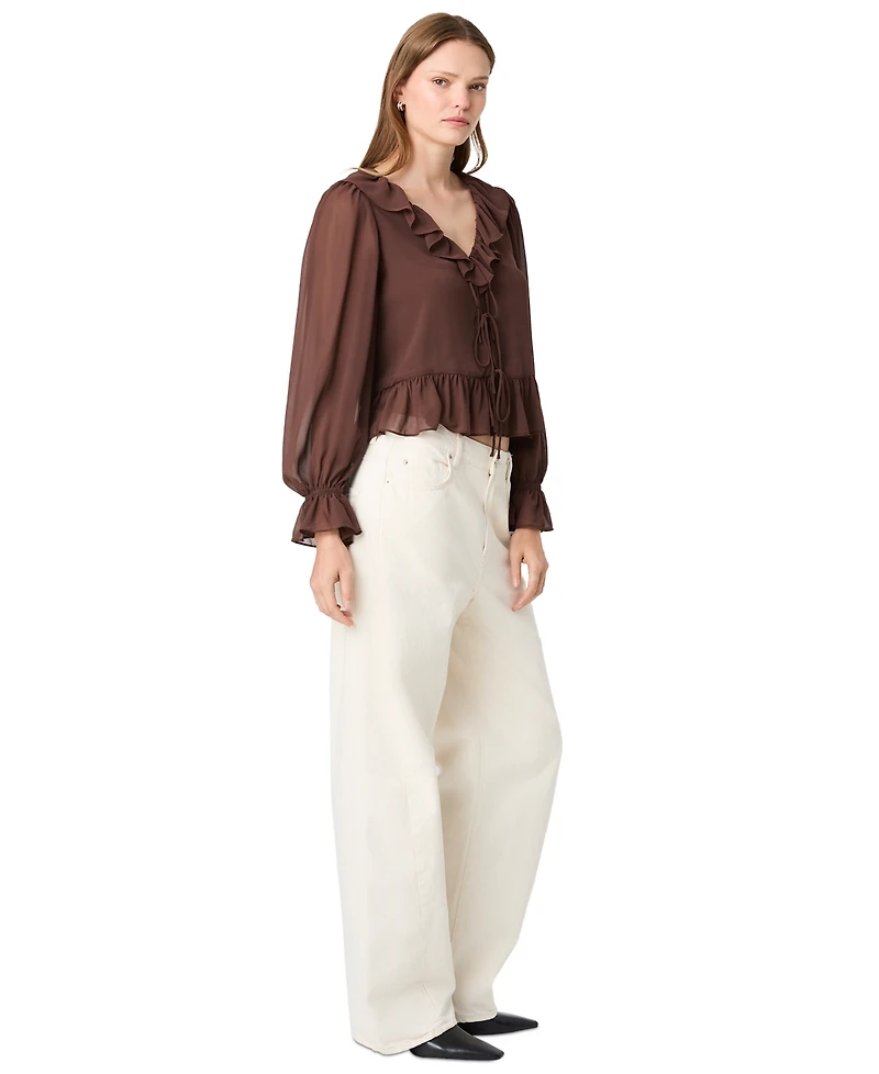 French Connection Women's Marina Long-Sleeve V-Neck Tie-Front Blouse