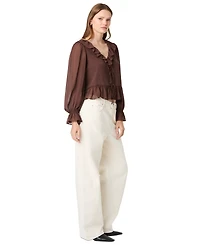 French Connection Women's Marina Long-Sleeve V-Neck Tie-Front Blouse