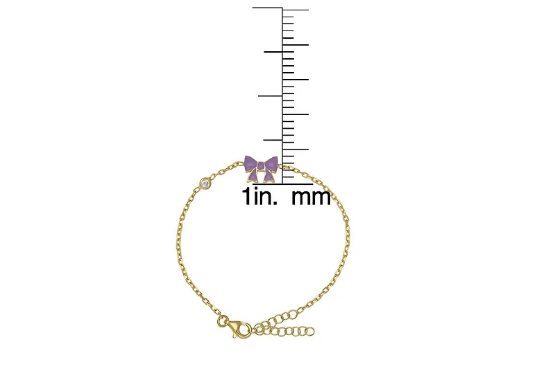 Lily Nily Girls Bow and Cubic Zirconia Bezel Station Chain Link Bracelet in 14K