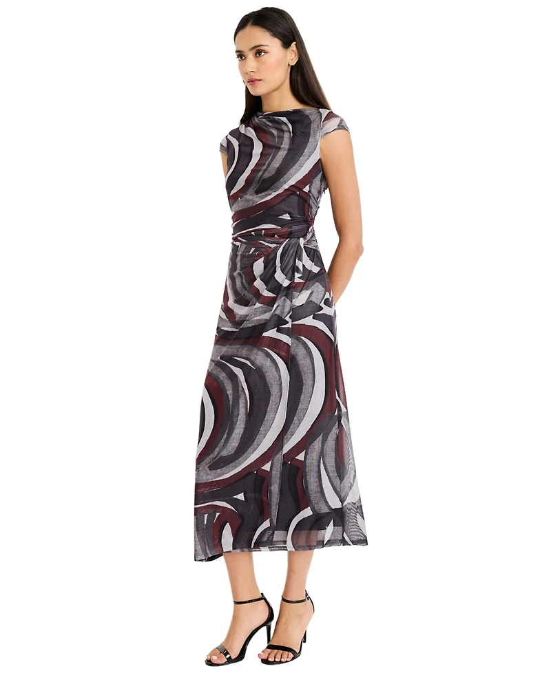 Donna Morgan Women's Ruched-Waist Cap-Sleeve Maxi Dress