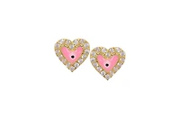 Lily Nily Girls Enamel Evil Eye Heart Cubic Zirconia Halo Stud Earrings in 14K