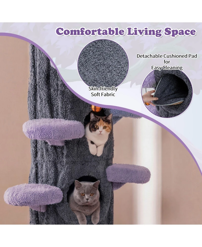 Sugift 90.5 Inch Tall Multifunctional Cat Tree with Private Condos and Wide Top Perch