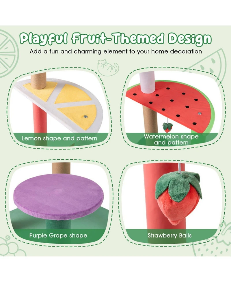 Sugift Multi-Level Cat Tree 45 Inch with Fruit Shaped Platforms and Crown Top Perch