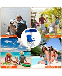 Mountaintop Foldable Beach Canopy Chair Sun Protection Camping Lawn Canopy Chair 330LBS Load Folding Seat with Cup Holder For Beach Poolside