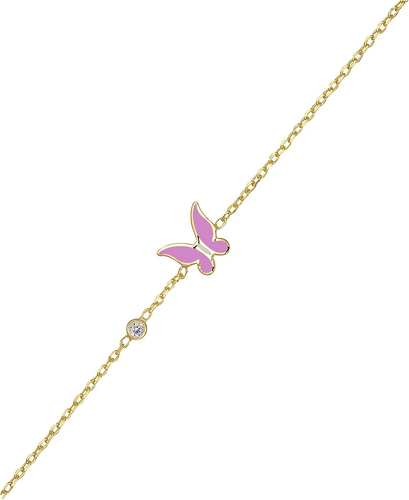 Lily Nily Butterfly and Cubic Zirconia Bezel Station Chain Link Bracelet in 14K