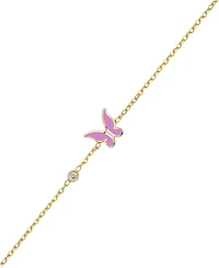 Lily Nily Butterfly and Cubic Zirconia Bezel Station Chain Link Bracelet in 14K