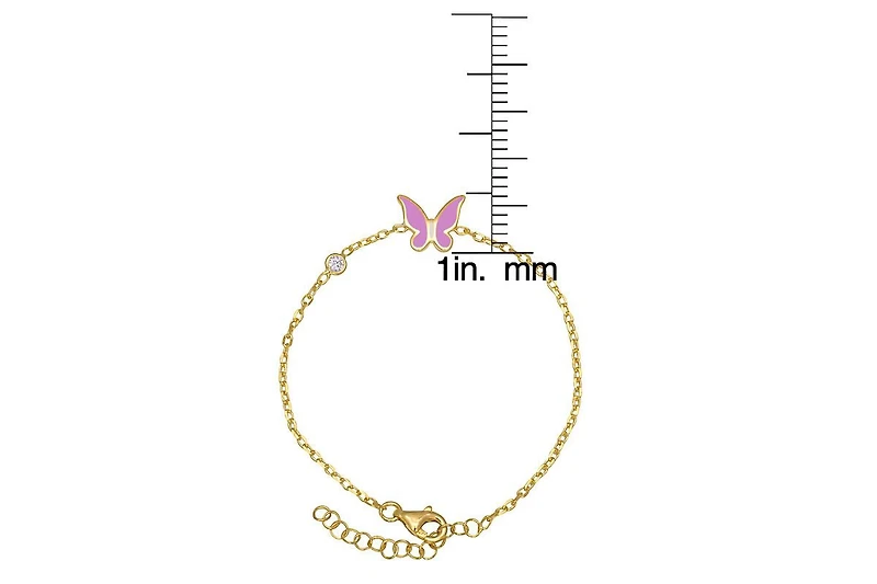 Lily Nily Butterfly and Cubic Zirconia Bezel Station Chain Link Bracelet in 14K