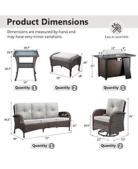Bellefurn 7-Piece Outdoor Wicker Nighttime Conversation Set for Family and Cozy Backyard Nights with Sofa, Swivel Rocking Chairs Ottomans