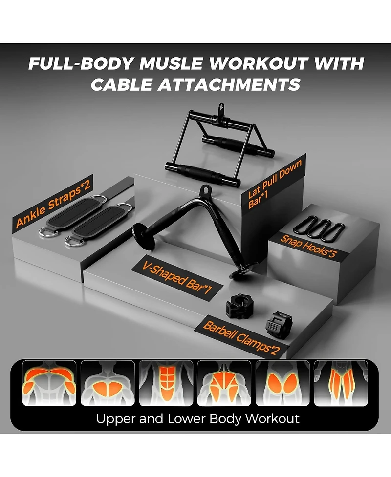 Mikolo Cable Attachments for Gym, Heavy-Duty Cable Machine Attachment Set with Lat Pulldown, V Bar, Double D Handle, Ankle Straps, and Barbell Clamps