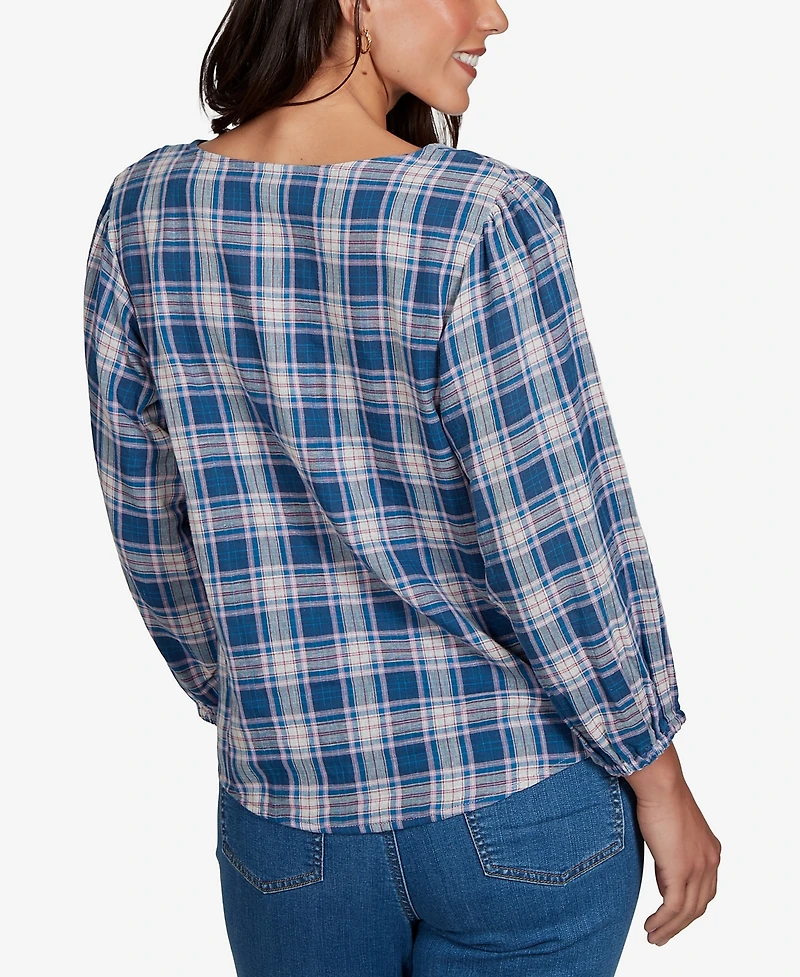 Ruby Rd. Petite Homestead Plaid 3/4-Sleeve Button-Front Top