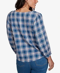 Ruby Rd. Petite Homestead Plaid 3/4-Sleeve Button-Front Top