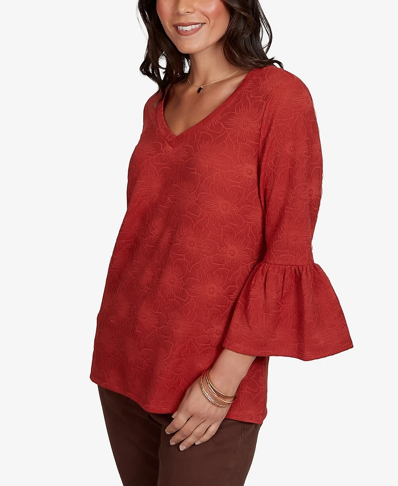 Ruby Rd. Petite V-Neck Floral-Print Bell-Sleeve Top