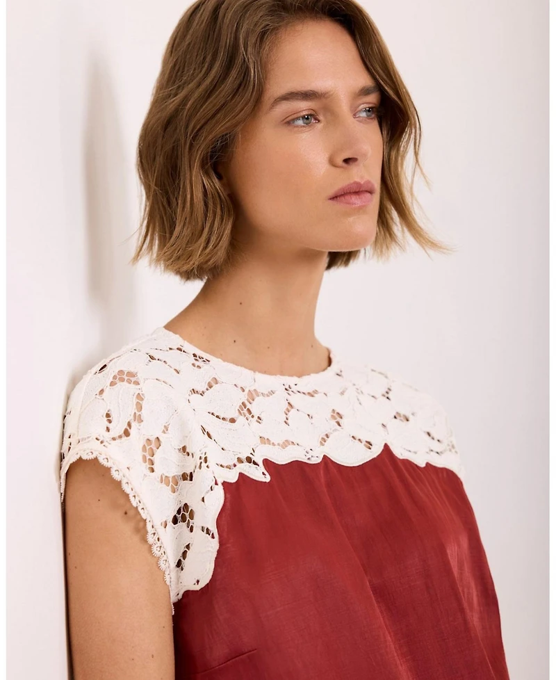Mint Velvet Women's Satin Lace Cap-Sleeve Top