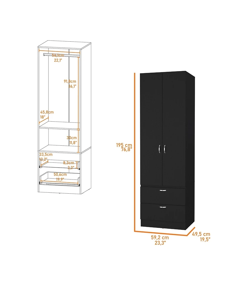 Fm Furniture Tall Mayer Wardrobe Melamine with Two Doors and Drawers